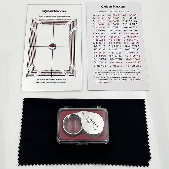 Card Grading Centering Tool for Pokemon, Trading Cards Measuring Tools, Come with Cleaning Cloth Kit & 30X Magnifying Implement for PSA's Latest Grading Standards/BGS Submissions