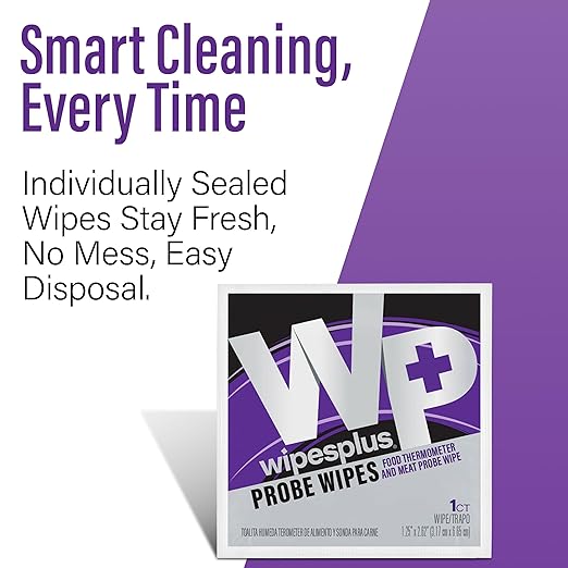 WIPESPLUS Probe Wipes, Thermometer Wipes, Meat Probe Wipe with Individual Satchets for Home and Business, 1000 Count, 10 Packs of 100, White