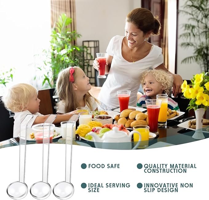 FoldTier 30 Pieces 7 Inches 1 oz Small Ladle Mini Plastic Gravy Ladle Long Handle Ladles for Serving Dressings Soup Punch Bowl Fruit Juices Soup Cocktail Parties (Clear)