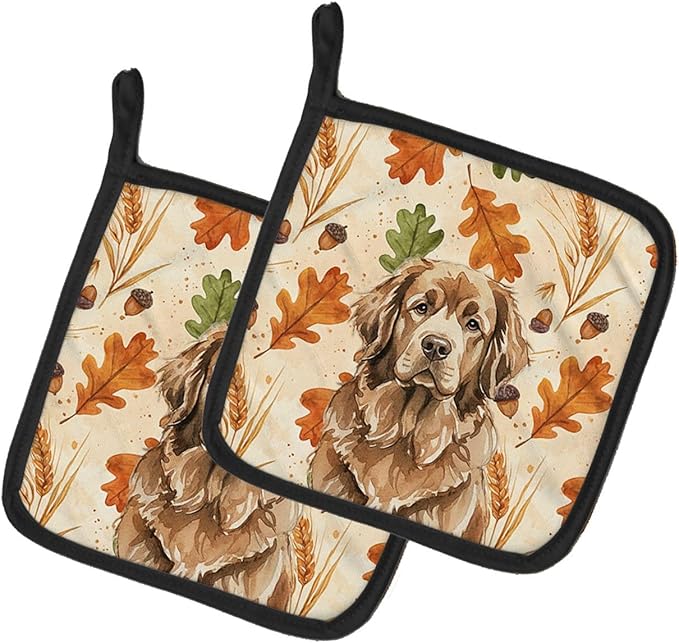 Caroline's Treasures Brown Newfoundland Heirloom Fall Pair of Pot Holders Pair 7.5x7.5 Quilted Insulated Hot Pads Decorative Kitchen Gift Made in USA