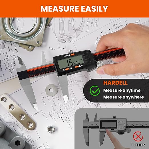 HARDELL Digital Caliper, 0-8 Inch Measuring Tool Large LCD Screen,Stainless Steel,Auto-Off,Inch/Fractions/Millimeter Waterproof Caliper Digital Micrometer for DIY/Household/3D Printing