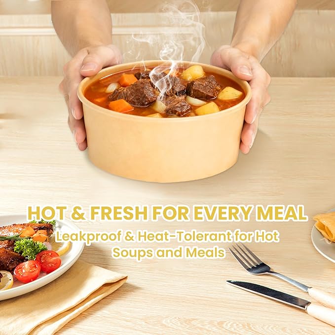 90 Count 34 oz Disposable Paper Bowls (NO LIDS), Soup Bowls Disposable Salad Bowls | Microwave-Safe | for Hot Soup, Pasta, Sandwiches, Ice Cream, Cold Food