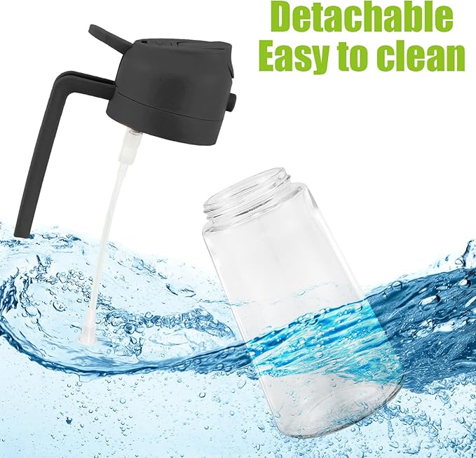 4 Pack 16oz/470 ml Olive Oil Dispenser Bottle 2 in 1 Clear Glass Oil Sprayer and Container Refillable Vinegar Dispenser with Automatic Cap Portable Spray Bottle for Cooking Baking Black