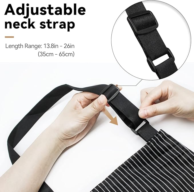 NLUS 2 Pack Kitchen Cooking Aprons, Adjustable Bib Soft Chef Apron with 2 Pockets for Men Women (Black Pinstripes)