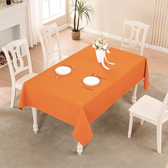 BALCONY & FALCON Rectangle Tablecloth Washable Wrinkle Resistant and Water Proof Table Cloth Decorative Linen Fabric Tablecloths for Dining Parties Kitchen Wedding and Outdoor (Vibrant Orange, 55x95)