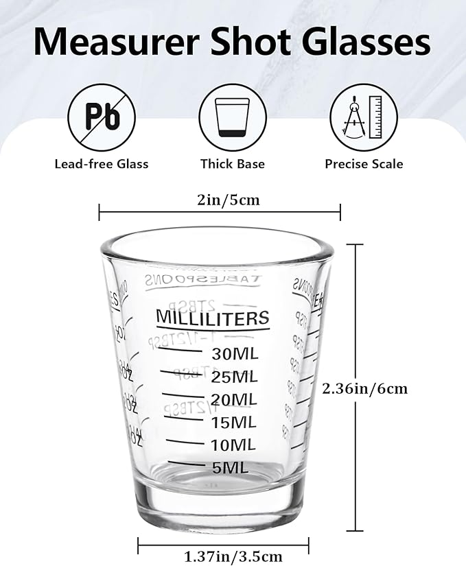 Shot Glasses Measuring Cup Set 4PACK Espresso Shot Glasses Liquid Heavy Glass 26-Incremental Measurement 1 OZ, 2 TBS, 6 TSP, 30 ML Kitchen Tools (Black)