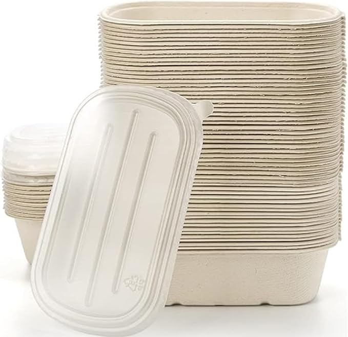 50 Pack Disposable Meal Prep Containers, 23oz Take Out Food Containers with Lid, Microwave Safe Bagasse To Go Paper Bowls Soup Serving Bowls for Salad, Leftovers, Lunch