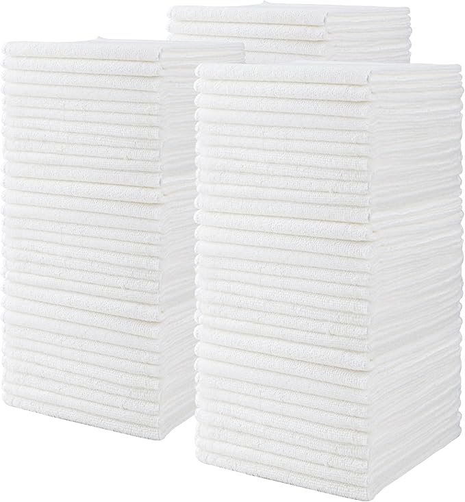 CARTMAN 14 x 14 Inch, 90 Pack, 280GSM Microfiber Cleaning Cloths, Non-Abrasive, Reusable and Washable, All Purpose Cleaning Towels for Household, Car Washing, Drying & Auto Detailing, White