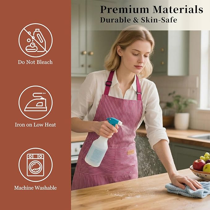 2 Pack Cooking Aprons Adjustable Bib Apron for Women with 2 Pockets, Kitchen Restaurant Men Chefs Aprons