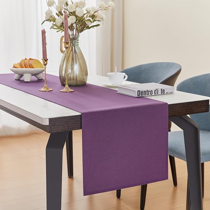YATOJUZI Purple Table Runner Seasonal Summer Kitchen Dining Coffee Table Decoration 55 Inches Long Waterproof Farmhouse Rustic Table Runner Purple Home Wedding Party Decor 16x55Inch