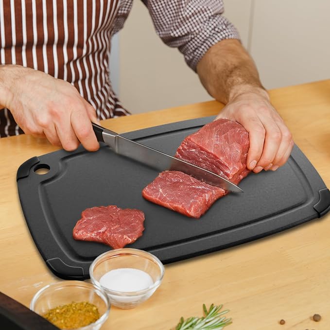 Dishwasher Safe Cutting Boards for Kitchen - Large 14.5" x 11.25" Composite Wood Chopping Board with Juice Groove, Non-Slip Feet & Lightweight Eco-Friendly Design - Slate Black