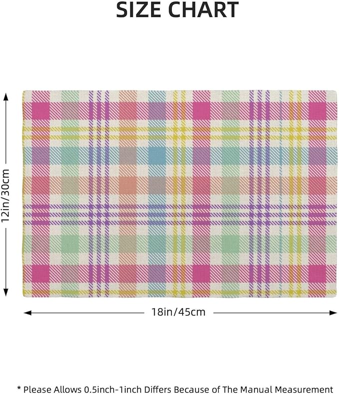 Easter Checkered Placemats Set of 4 Spring Colorful Buffalo Plaid Decor Place Mats 12x18 Inch Gingham Holiday Linen Table Mats for Home Kitchen Dining Party Table Decoration