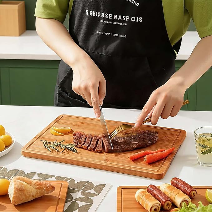 Zarler Bamboo Cutting Boards for Kitchen, 15.5x10.5 Durable Wood Cutting Board with Juice Grooves and Handles, Wooden Chopping Board for Meal Prep, 500℉ Carbonized Bamboo, XL Size, Ideal Kitchen Gift