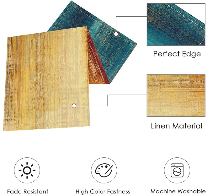 Emvency Blue Orange Table Runner and Placemats Set of 6, Vintage Abstract Messy Rust Painting Art Dining Decor for Daily Use(1 Table Runner 72 inches Long and 6 Placemats)