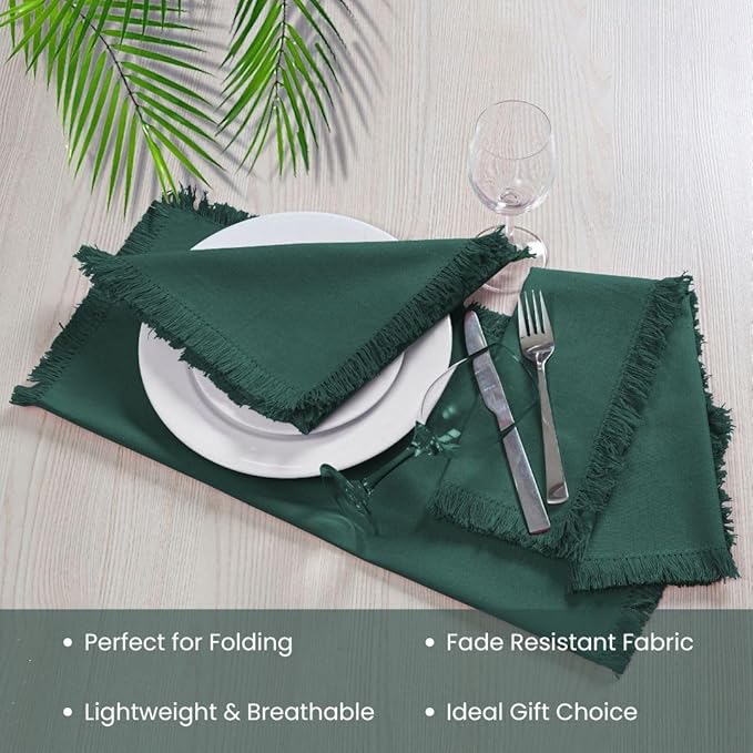 Cloth Dinner Napkins 100% Cotton Set of 6 - Soft Durable Reusable Napkins - Perfect for Dining Weddings Parties Holidays Christmas and Everyday Use - Large 20x20 Inch Cloth Napkins Green