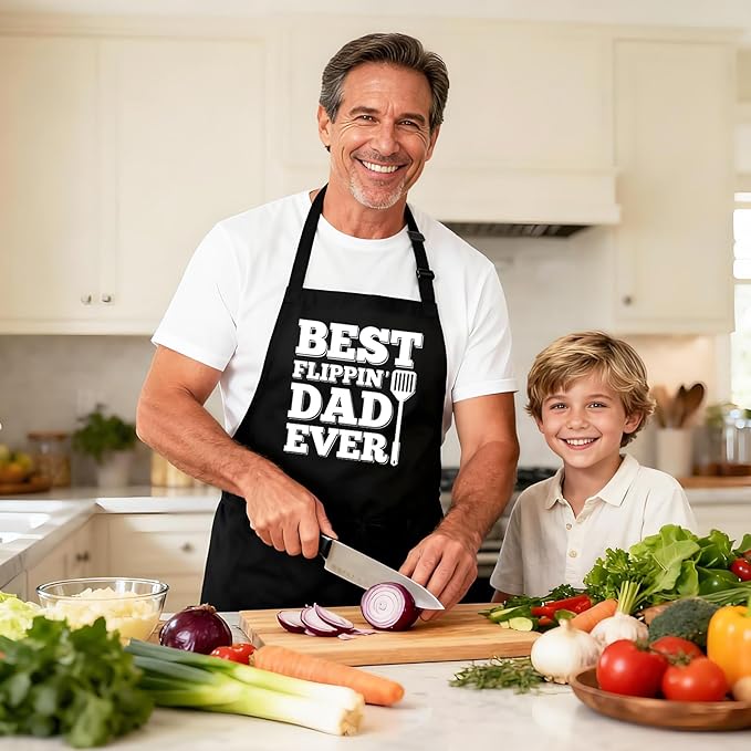 Kaidouma Funny Grilling Aprons for Men Dad - Men’s Funny Chef Cooking BBQ Grill Apron with 2 Pockets - Birthday Father's Day Christmas Gifts for Dad, Stepdad, Father in Law
