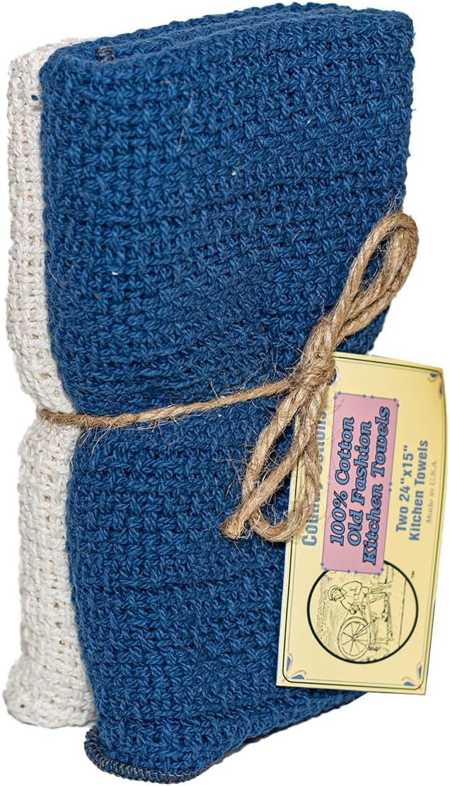 Old Fashion 100% Cotton Kitchen Towels - Set of 2-24"x15" (True Blue)