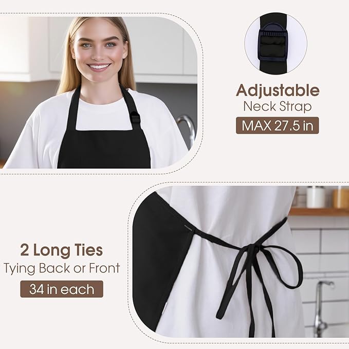 Kitchen Apron, Chef Aprons for Men Women with 5 Pockets Pen Holder, Adjustable Bib BBQ Work Apron for Cooking Baking