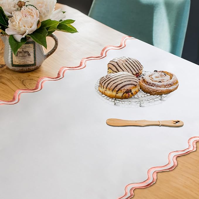 Scalloped Edge Table Runner 70 Inches Preppy Embroidery Edge Table Runner Cute Neutral Rustic Dining Decor for Kitchen(Blush Pink, Peach)