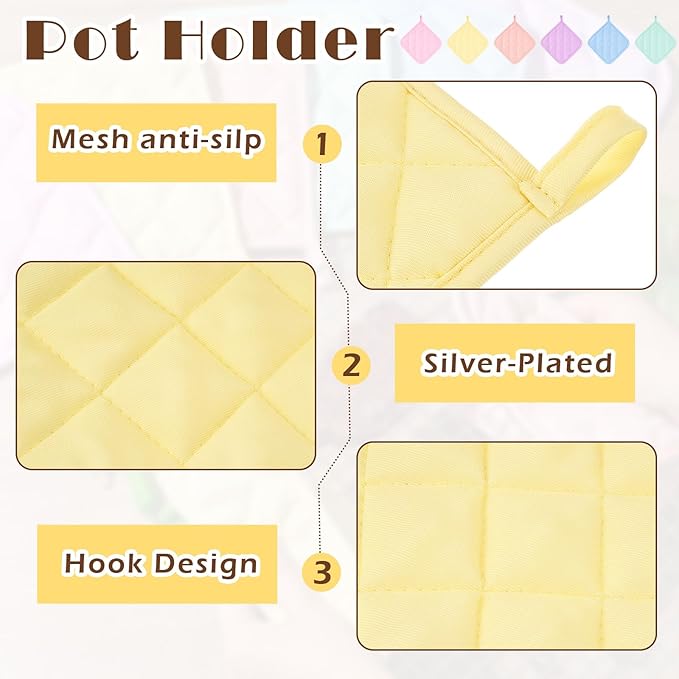 Bokon 12 Pcs Pot Holders for Kitchen, Pastel Potholders Sets, Heat Resistant Cotton Hot Pad Oven Mitts Trivet with Hanging Loops for Baking Cooking