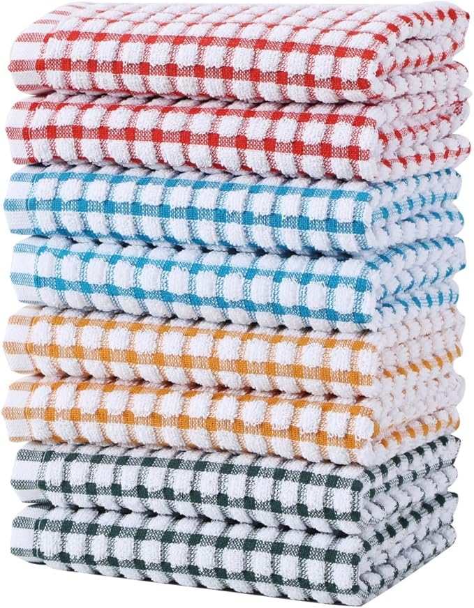 Oeleky Dish Towels for Kitchen, Cotton Kitchen Towels for Drying Dishes Pack of 8 (Multi B, 15X26 inches)