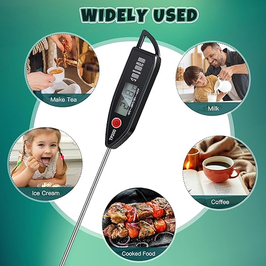 Copkim 6 Set Waterproof Food Thermometer for Water, Liquid, Candle and Cooking Digital Meat Thermometer with Long Probe Instant Read for Kitchen BBQ Grill Candy (Black)