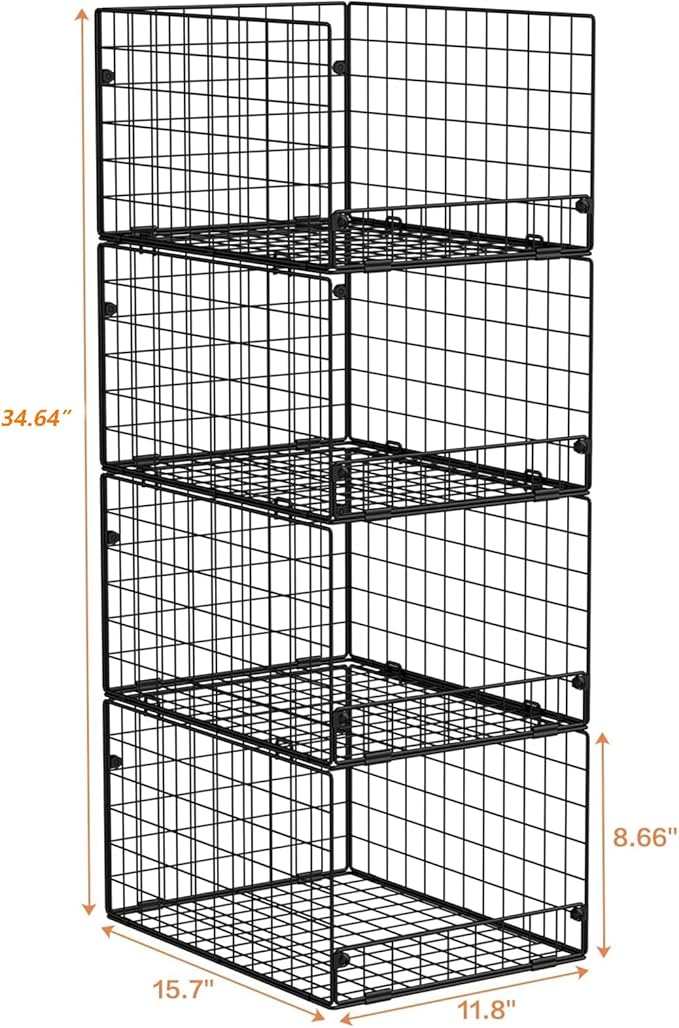 4-Tier Stackable Closet Organizers and Storage Shelves, Foldable Closet Shelf Organizer System, Stackable Storage Bins Drawers for Closet Organizer System, Black(Patent Pending, 15.7"x11.8"x34.64")