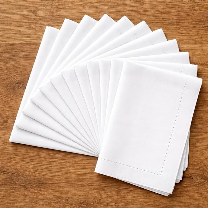 Mixweer 12 Pcs 14" x 22" White Linen Hemstitched Hand Towel Linen Tea Towels for Embroidery Dish Towels for Bathroom Kitchen Home