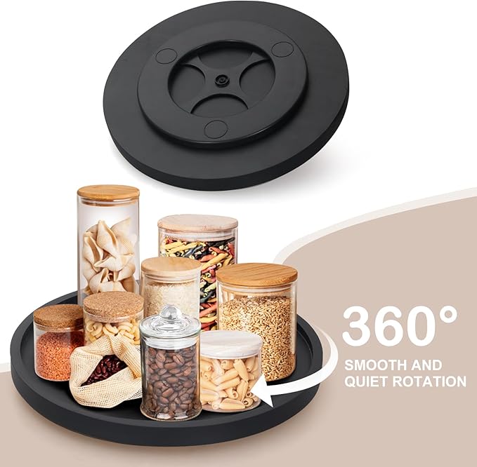 12" Black Wood Lazy Susan Cabinet Turntable Round Bathroom Vanity Organizer Tray Decorative Wooden Lazy Susans for Dining Table Top Kitchen Sink Countertop Large Lazy Susan Rotating Tray Spice Rack