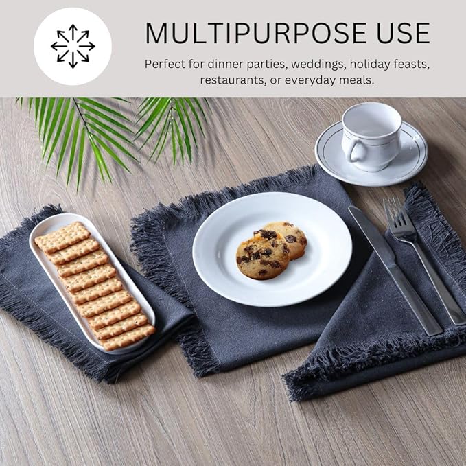 Cloth Dinner Napkins Fringes 20x20 Inch 100% Cotton Set of 6 - for Dining Special Occasions Wedding Holidays Easter - Soft Durable Washable - Elegant Table Cloth Napkins Charcoal Grey