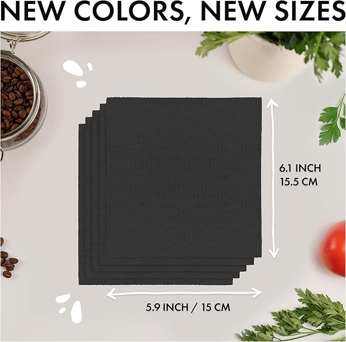 SUPERSCANDI 5 Pack Swedish Dishcloths for Kitchen - 100% Biodegradable & Compostable | Reusable Paper Towels Washable, Food-Safe & Without Plastic - Dish Rags Suitable for Any Surface | Premium, Black