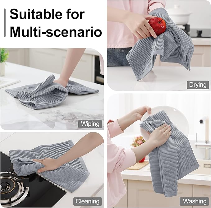 Homaxy Premium Kitchen Towels (18"x 28", 6 Pack), Large 100% Cotton Kitchen Hand Towels, Ultra Absorbent Ribbed Terry Tea Towels Set with Hanging Loop, Grey