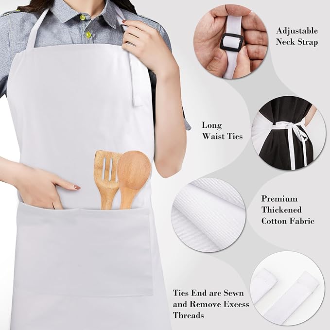Chef Apron and Hat set, 2 Pockets Adjustable Cotton Kitchen Cooking Bib Apron, Baker Costume for Men Women