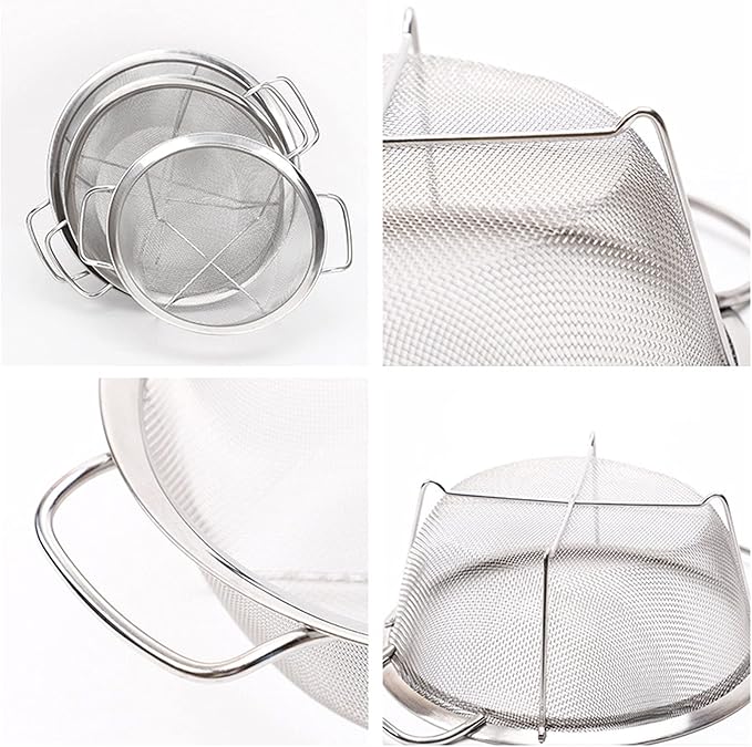 AJIODA Stainless Steel Mesh Colander Strainer Basket, 4 Quart Fine Mesh Net Colander with Heavy Duty Handles & Wide Rim & Resting Feet for Strain, Drain, Rinse, Fry, Steam or Cook Vegetables & Pasta
