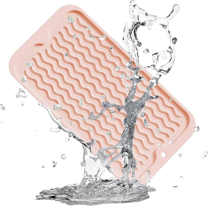 ZLR Silicone Sponge Holder & Sink Caddy Tray (6" x 12") - Narrow Dish Drying Mat for Kitchen Counter - Waterproof Soap Dispenser Organizer, Non-Slip Bathroom Vanity Tray (Peach Pink)