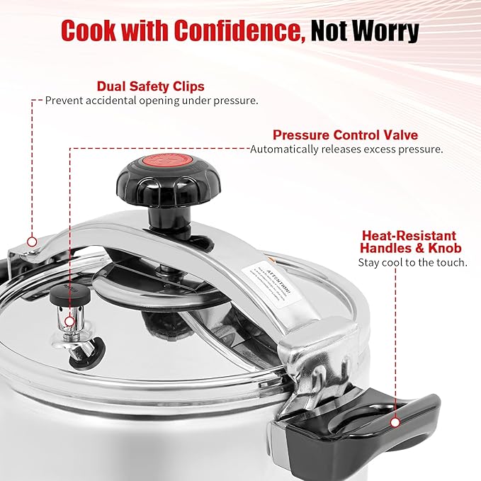 11.62 Qt Pressure Cooker, Stainless Steel Large Capacity Pressure Canner with Double Valves, Clamp On Type Commercial Pressure Stewing Pot for Hotels, Restaurants, Family (11.62 Qt)