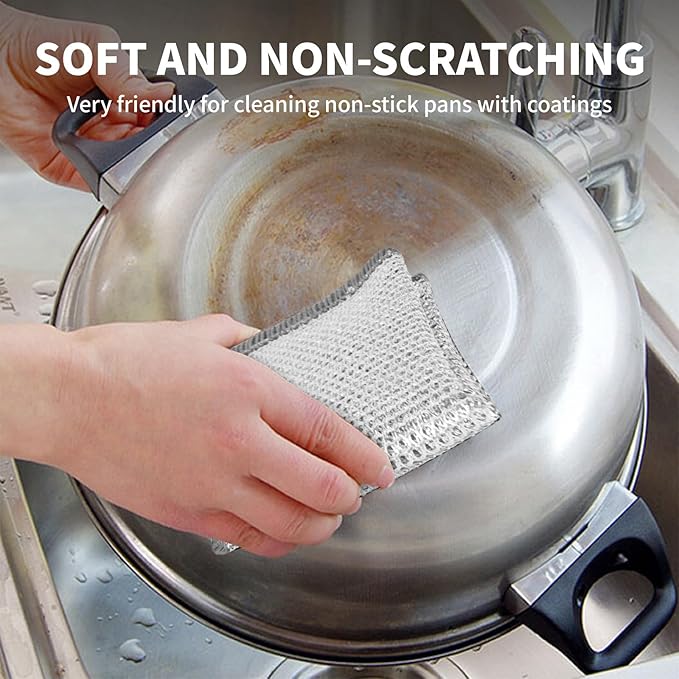 10 Pcs New Upgrade Steel Wire Dishcloth,Double-Layer Steel Wire Cleaning Cloth,Powerful Cleaning Non-Scratch Wire Dishcloth Rag for Cookware, Sinks, Dishes, Stove Tops (7.87 '' x 7.87 ''