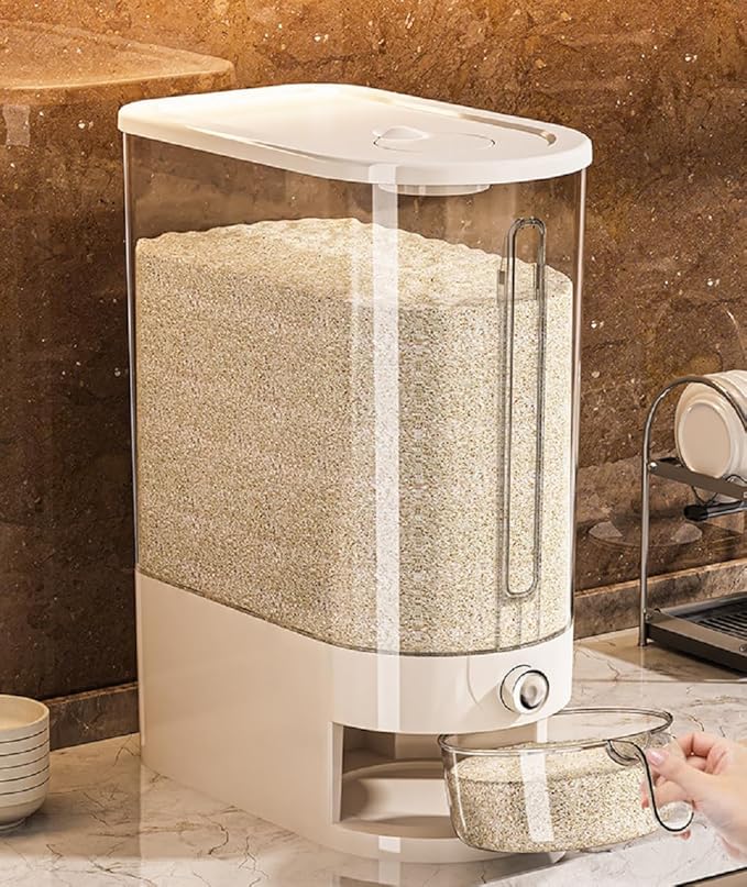 Large Rice Dispenser 25Lbs, Cereal Dispenser Rice Container Food Storage Container with Measuring Cup, Cereal Containers Storage Kitchen Storage Household Rice Pet Food Holder (25LBS)