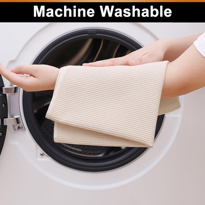 Homaxy 100% Cotton Waffle Weave Kitchen Towels - 4 Pack Soft and Absorbent Dish Towels - 16 x 26 Inches Quick Dry Hand Towels - Beige/Dark Grey/Brown/Light Grey