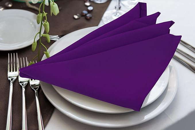 Utopia Home [24 Pack, Purple] Cloth Napkins 17x17 Inches, 100% Polyester Hemmed Edges, Washable and Reusable Ideal for Parties, Weddings and Dinners