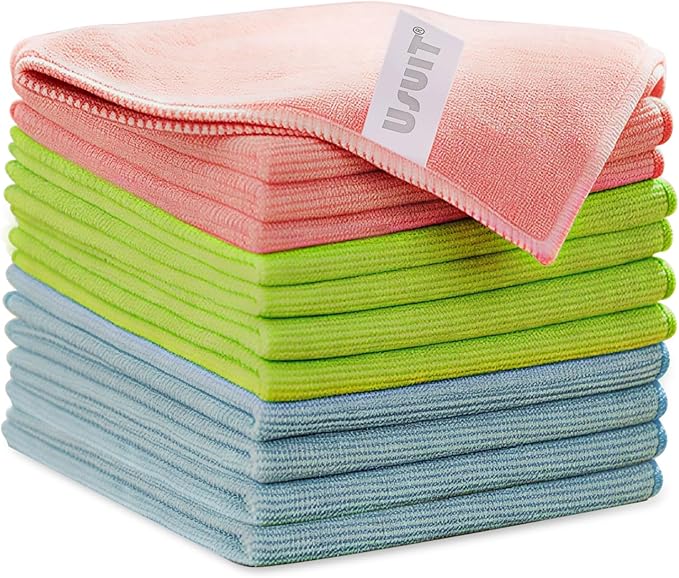 12-Pack Microfiber Cleaning Cloths (12” x 12”) – Ultra-Absorbent Multi-Purpose Cleaning Towels – Reusable Lint-Free Wash Rags for Kitchen, Car, Glass, and Home