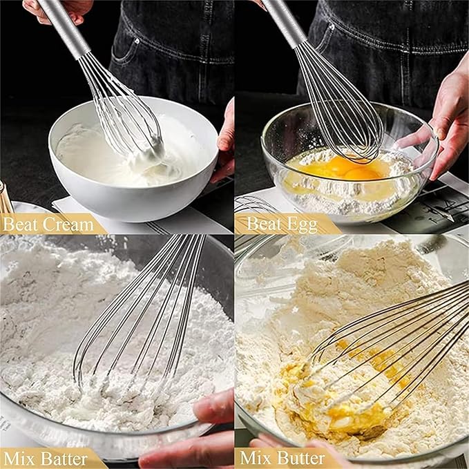 12 inch stainless steel whisk -professional egg beater - kitchen tools - dishwasher usable - suitable for baking, whipping cream, mixing dough, and cocktail making