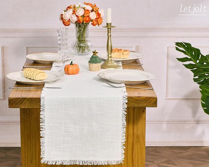 Letjolt White Table Runner 72 Inches Farmhouse Table Runner Slub Texture Cotton Linen Table Decor Rustic Home Table Decoration Wedding Reception Bridal Shower