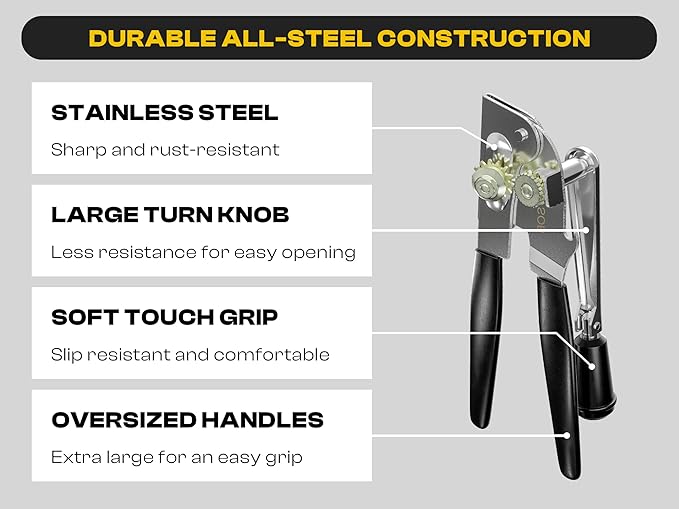 Heavy Duty Can Opener with Magnet – Commercial Can Opener Manual for Seniors, Hand Held, Sharp Blade, Smooth Edge – Folding Knob for Easy Storage, Built in Bottle Opener