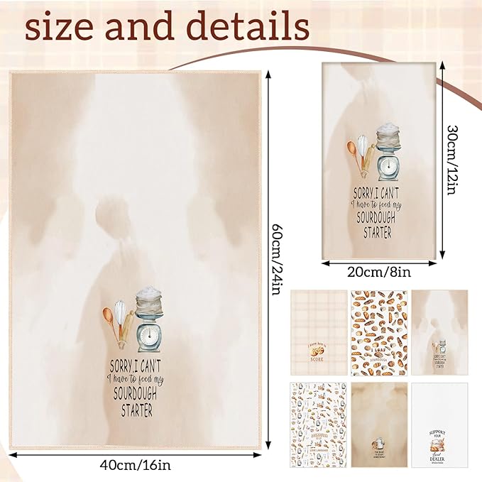 Peryiter 6 Pcs Sourdough Baking Kitchen Towels 16 x 24 Inch Sour Dough Proofing Flour Sack Tea Towels Gift for Baking Sour Dough Cloths for Sourdough Bread Cloths for Kitchen Women Chef Bake Lovers
