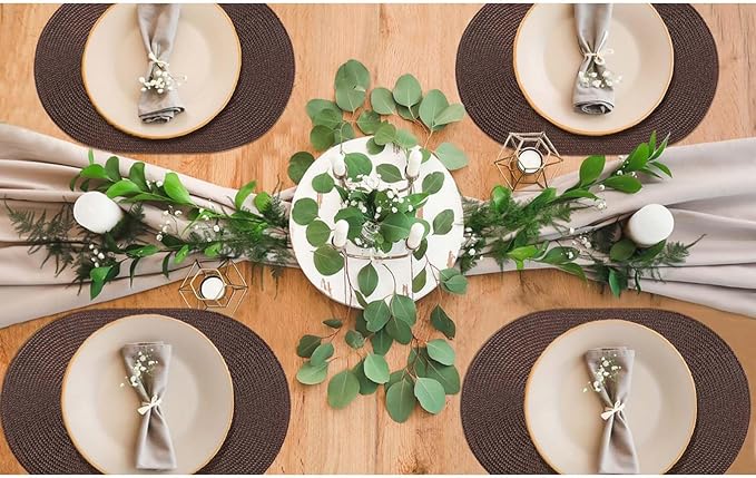 AHHFSMEI Placemats Set of 6 for Dining Table Washable Woven Non-Slip 18x12 inches Placemat Heat-Resistant Durable Table Mats for Dining Table Easy to Clean (Oval Brown, 6)
