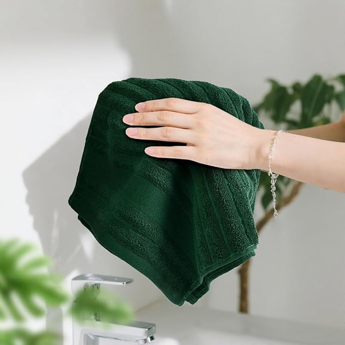 Jacquotha 2-Pack Hand Towels (Forest Green) Ribbed – Kitchen & Bathroom Premium Cotton Towels 13” x 29”, Soft and Quick Drying 480 GSM