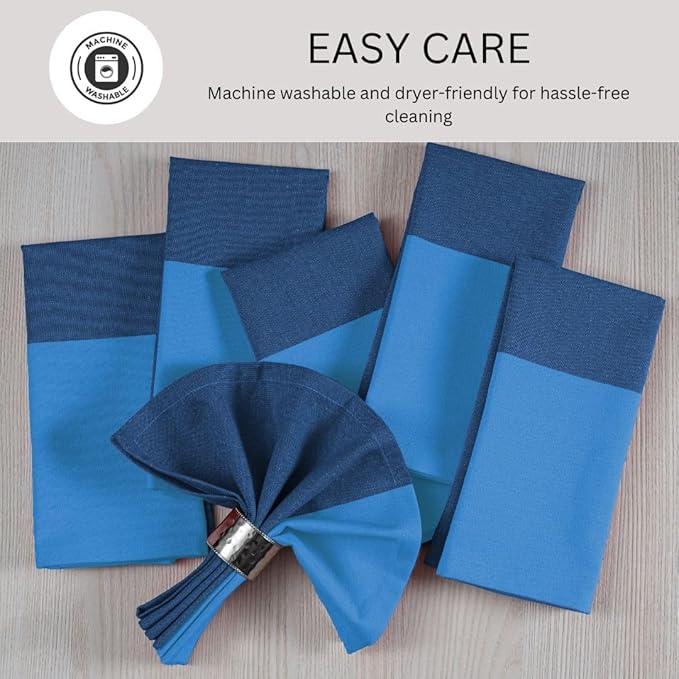 Cloth Dinner Napkins 100% Cotton Set of 6 - Soft Durable Reusable Table Napkins - for Dining Weddings Parties Holidays Easter and Everyday Use - 18x18 Inch Cloth Napkins Blue