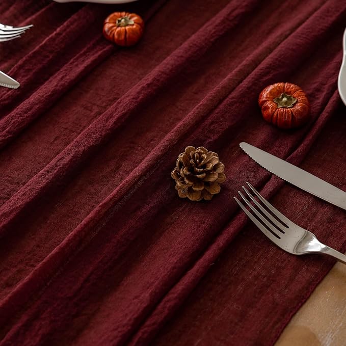 Keketoarrange 6pcs Burgundy Table Runner Red Table Runner Cheesecloth Gauze 120 Inch 10 FT Rustic Boho Cheese Cloth Runner for Wedding Baby Bridal Shower Party Long Sheer Spring Home Decorations