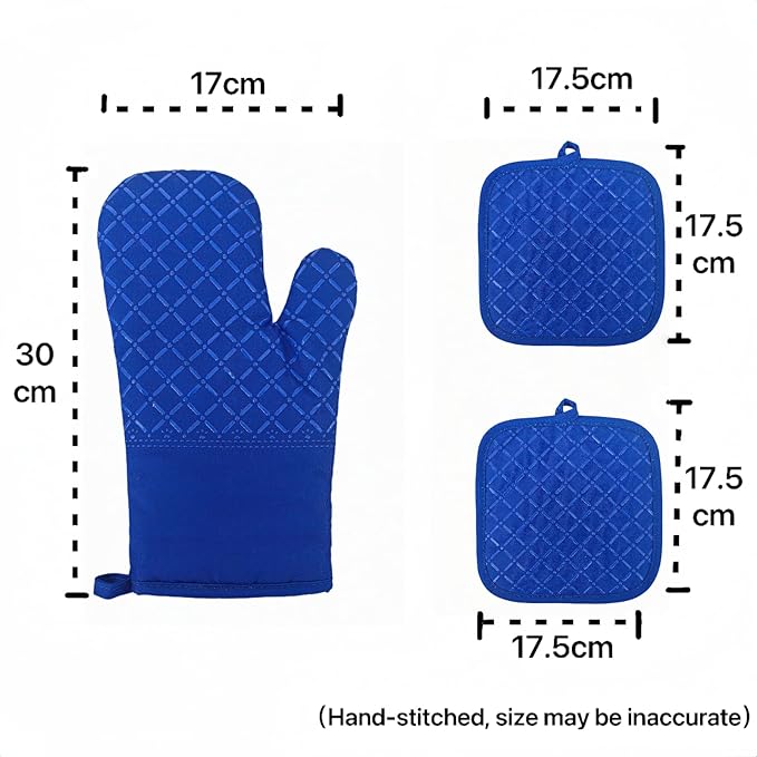 Oven Mitts and Pan Racks 4-Piece Set, Extended Kitchen Oven Mitts and Pan Racks, Heat Resistant 500 °F, Silicone Non-Slip Surface for Baking and Cooking (Blue)